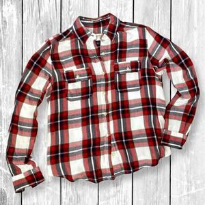 Red Plaid Flannel Shirt Y2K Vintage Aesthetic XS